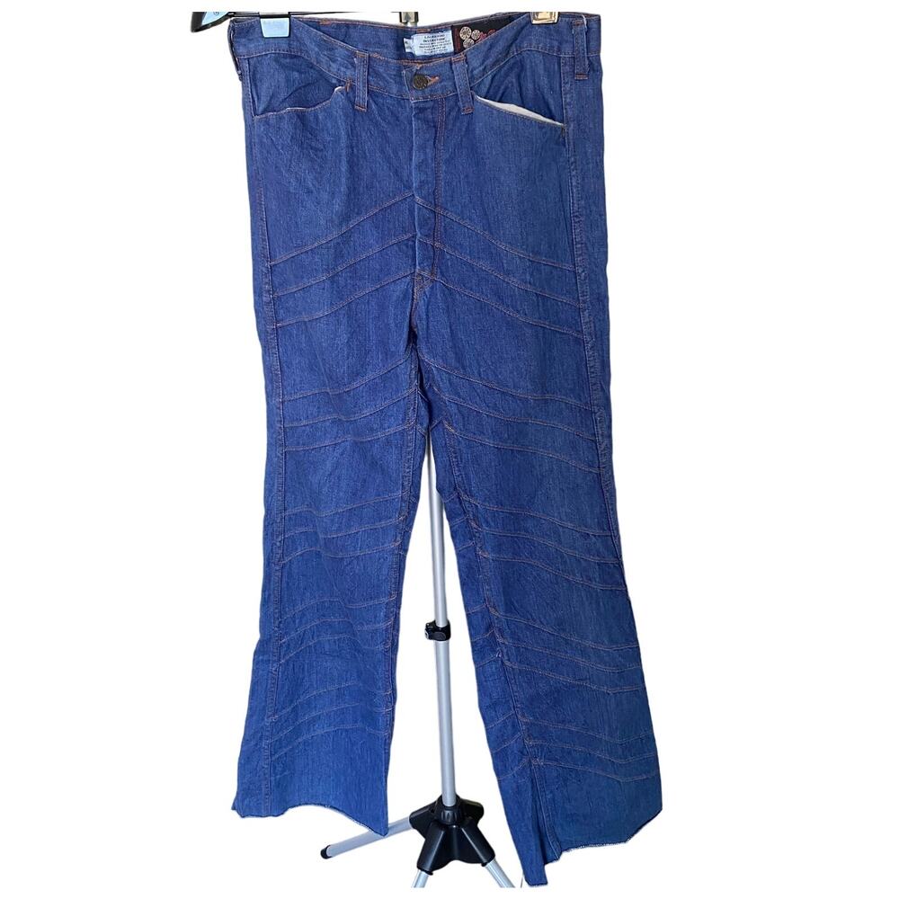 HI GEAR 70's Hippie Jeans Bell Bottom Extra Long Raw Hem Pockets Size 34